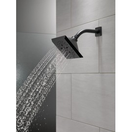 Delta Faucet 5-Spray H2Okinetic Raincan Shower Head, Black Showerhead, Square Shower Head, Delta Shower Head, Water Saving Shower Head, Matte Black 52664-BL