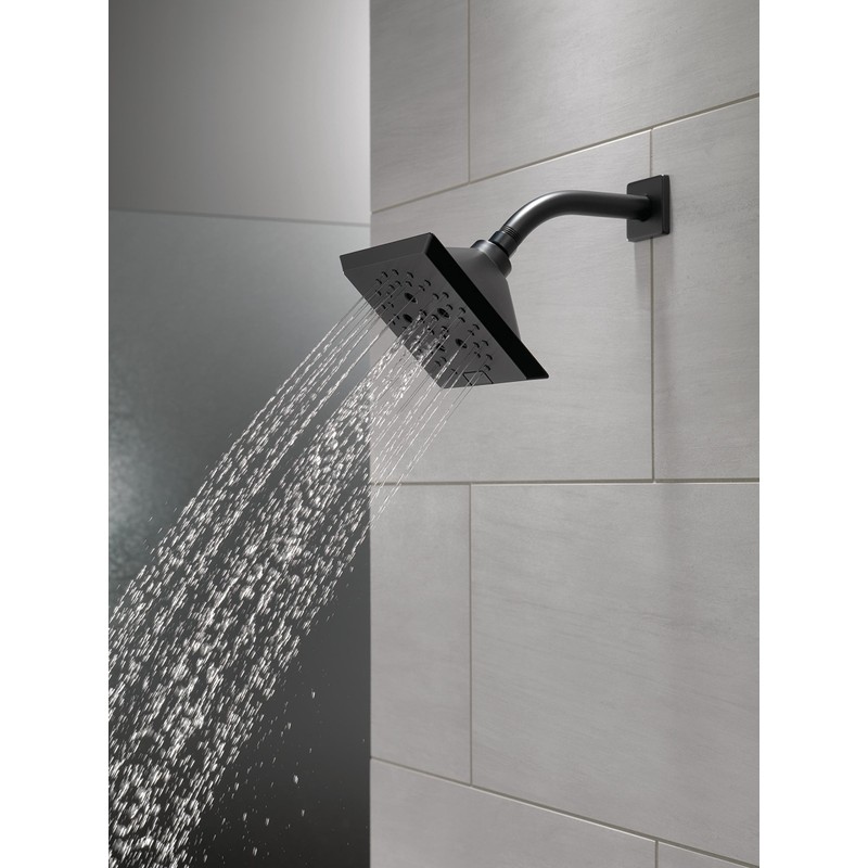 Delta Faucet 5-Spray H2Okinetic Raincan Shower Head, Black Showerhead, Square