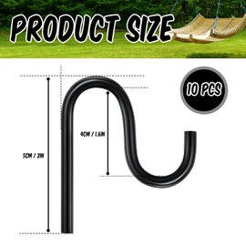 Blulu 10 Pcs 2'' Long Shed Hooks Shed Accessories for Hanging Heavy Duty Individual Utility Hooks Universal Wall Mounted J Utility Hangers for Tools Shovels Rakes Storage (Black)