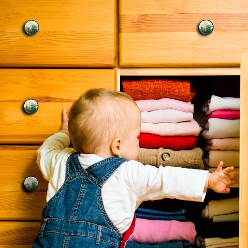 Genhuyiz 4 Pcs Drawer Pulls Green Forest Cabinet Knobs Round