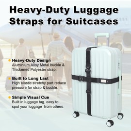 Vigorport Luggage Straps for Suitcases 2 Pack, Heavy Duty Metal Buckle Luggage Belt Strap, TSA Approved Suitcase Belt, Stretchable Travel Strap for Luggage