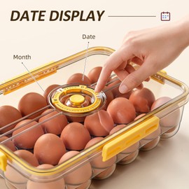 CottonColors Egg Holder for Fridge 18 Egg Container for Refrigerator Plastic Egg Organizer for Refrigerator Stackable Egg Storage With Lids for Timer