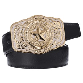 Gold White Texas Star Cowboy Belt Buckle – Western Rodeo Buckle for Men, The State of Texas Souvenir Belt Accessory, Dressy Country Style, 3.8x2.8 inch Gift for Texans