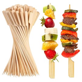 Henyall 100 Pieces Bamboo Paddle Skewers 18 CM,Flat Burgers Sticks Children Kids Wooden Fruits Sticks,Campfire Natural Bamboo Cocktail Sticks,Barbecue Bamboo Skewers for Kebabs,BBQ,Party