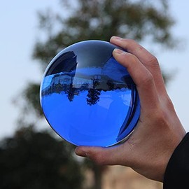 CHENGXINWENHUA Meditation Divnation Sphere Feng Shui Crystal Ball, Lensball, Decorative Ball Diameter 3" Photography Orb (Blue-1)