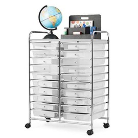 Giantex Storage Drawer Carts, 20-Drawer Organizer, Utility Cart on Wheels, Semi-Transparent Multipurpose Cart for Home Office School Supplies Tools Scrapbook Paper