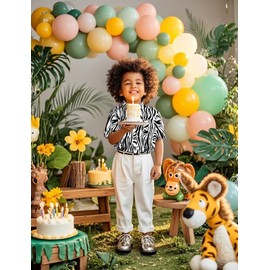 COSLAND Boys Zebra Hawaiian Shirt Kids Animal Print Button Down Shirt, White, Medium