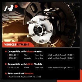 A-Premium Front Wheel Bearing and Hub Assembly with ABS & 6-Lug Compatible with Nissan Armada 2008-2012, Titan 2008-2012 & Infiniti QX56 2008-2010, 4WD Only