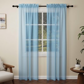 Pacok Blue Voile Curtains, 84 Drop 2 Panels Net Curtain for Windows, Rod Pocket Sheer Curtain Panel Voile Curtains for Living Room Kitcken Bedroom W56xL84 Inch(Blue, 142 x 213cm)