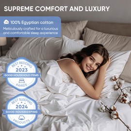 TWK 1200 TC 100% Egyptian Long-Staple Cotton Bedding Sheets Set, Luxury Hotel Style Deep Pocket with Elastic Reinforced Seams Sheet Set, Soft & Comfy Natural Sheets (White, King)