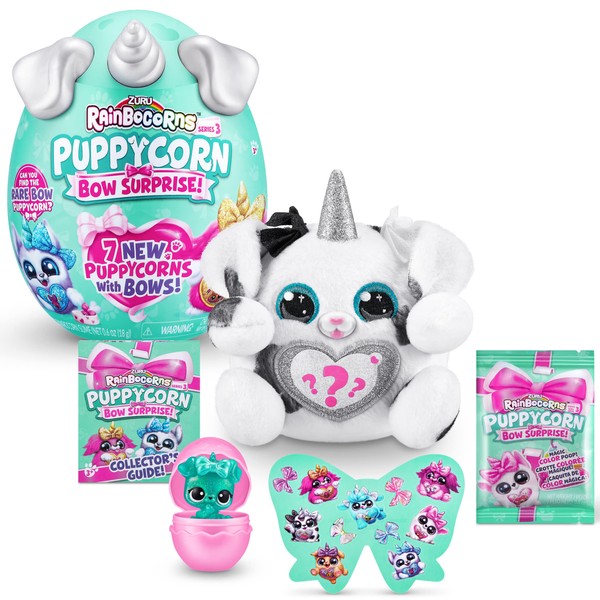 Rainbocorns Puppycorn Bow Surprise Series 5, Dalmatians - Plush to Collect - 5 Layers Full of Surprises, Heart to Open, Sticker, Slime, from 3 Years (Dalmatian)