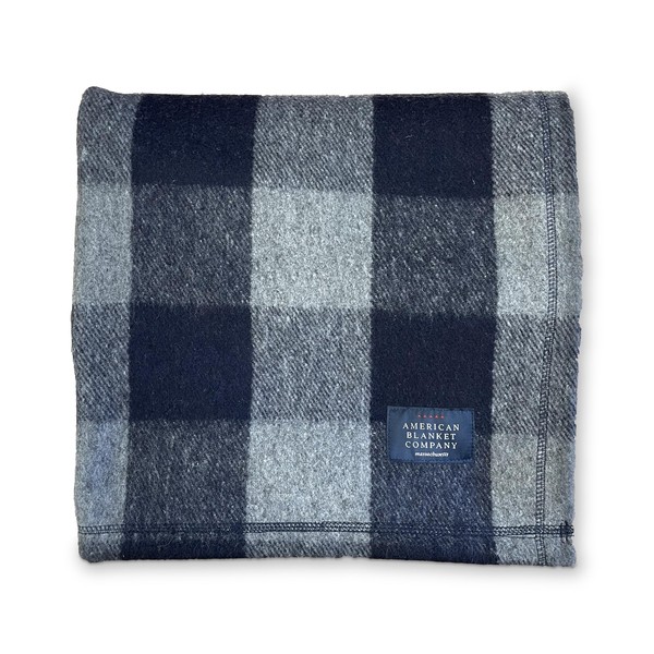 Wool Throw Blanket-Recycled Wool and Polyester Throw Blanket Grey Blue