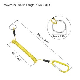 PATIKIL 3.3ft Fishing Tool Lanyard, 2 Pack Safety Cord Spiral Lanyard Tether Retractable with Metal Clip Keychain for Boating Kayak, Yellow