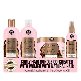 Suave Luscious Curly Hair Shampoo and Conditioner Set for Women With Natural Hair, with Leave-In Conditioner for Curly Hair and Detangling Spray, 4 Count