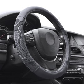 Elantrip Leather Steering Wheel Cover Great Grip with 3D Honeycomb Anti-Slip Design, Universal 15.5-16 inch Car Wheel Protector Black