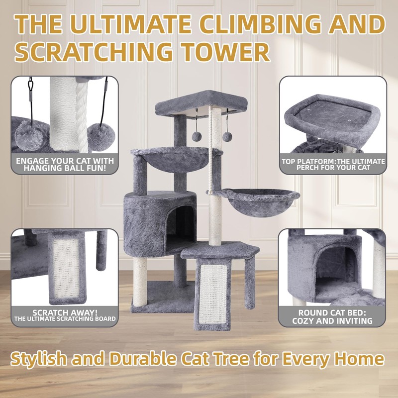 Xin Three Layer Cat Tree with Cat Condo and Two