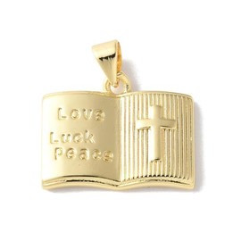 KitBeads 10Pcs Gold Plated Bible Charms Juses Love Peace Luck Accessories Brass Cross Christian Charm for Jewelry Making Bracelets Earrings Crafts Bulk, Brass, No Gemstone