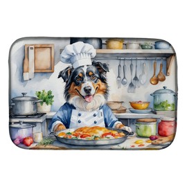 Caroline's Treasures DAC6193DDM Australian Shepherd The Chef Dish Drying Mat Absorbent Dish Drying Mat Pad for Kitchen Counter Dish Drainer Mat for Countertop, 14 x 21", Multicolor