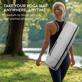 Navaris Yoga Bag - Practical Carry Bag for Yoga Mat with Zip - Large Sports Bag - Compartment for Accessories - Machine Washable - Adjustable Carry Strap - White