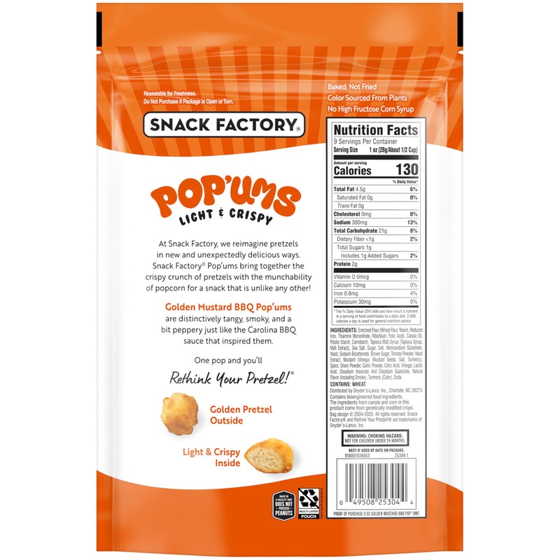 Snack Factory Snack Factory Pop'ums Golden Mustard BBQ Pretzel Snacks,