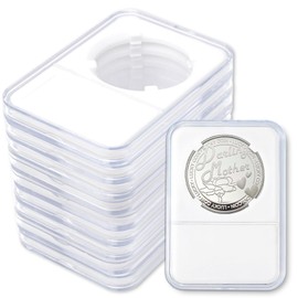 12 pcs 38mm Coin Slab Display Holder, Plastic Coin holder, Storage Case for Half Dollar Coin Holder, White Gasket Plastic Coin Sleeves, Clear Acrylic Cases for Coin Organize and Collection (White)