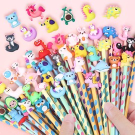 Pack of 32 Gadgets Birthday Kids Colouring Pencils with Topper Animals Gifts Birthday End Party Gadget Christmas (32)