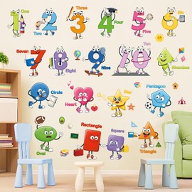 decalmile Colorful Shapes Numbers Wall Decals Educational Learning Geometry Wall Stickers Kids Toddler Room Preschool Classroom Daycare Wall Decor