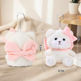 MomAider Bear Plush Keychain with Pink Bow, Stuffed Animal Key Chains Women Cute, Kawaii Plush Bag Charm for Girls, Pendant Keychains Gifts for Backpack Purse Handbags Tote Bags Car Keys