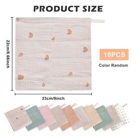 Vegena Baby Muslin Washcloths, Pack of 10 Baby Face Cloths, Muslin Cloths for Babies, Burp Cloth 23 x 23 cm, Baby Washcloth, Handkerchief Muslin, Baby Washcloths for Boys Girls (Random)