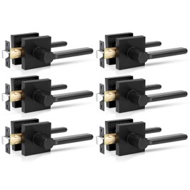 RAZCC Passage Door Handles, 6 Pack Square Black Interior Door Handles for Hallway and Closet, Heavy Duty Keyless Non-Locking Door Levers, Reversible for Right & Left Sided Door