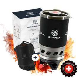 Bushpeak Instant Boil Outdoor Gas Stove with Transport Bag and Attachment, 900 ml - 1800 ml, Camping Stove Gas Set, 1-Bulb with Cooking Pot and Piezo Ignition (900 ml)