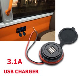 LanCo12V 3.1A Car Charger with Two USB Ports, Waterproof Car Socket Power Supply for USB Charger for Car Motorcycles