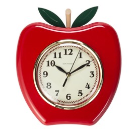 Park Madison Apple 9 Inch Quality Quartz Battery Operated 3 Dimensional Easy to Read Home/Office/Kitchen/Classroom/School Clock Classic Movement Red 13712