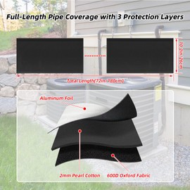 Lconvicely 3-Layer 72x10.2 in HVAC Pipe Insulation Cover,Outdoor AC Line Insulation Cover with Waterproof Oxford ,Flexible Sleeve for AC Pipe Insulation Outdoor and Mini Split Systems (Black, 1 Pack)