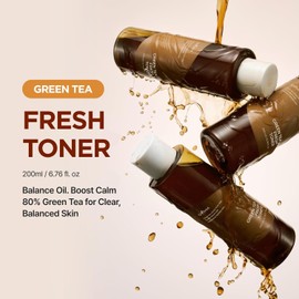 ISNTREE Tónico Facial Green Tea Fresh Toner - Coreano con 80% Té Verde de Jeju, Centella, Control de Grasa, Piel Grasa y Mixta, 200 ml