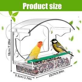 Window Bird Feeders Clear Window Bird Feeder with 4 Detachable Strong Suction Cups Small Window Bird Feeder for Small Birds only Feeder and garden decoration (Elliptical)