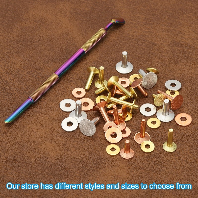 PATIKIL 10x3.3x19mm Leather Rivets and Burrs, 100 Sets Leather Rivets