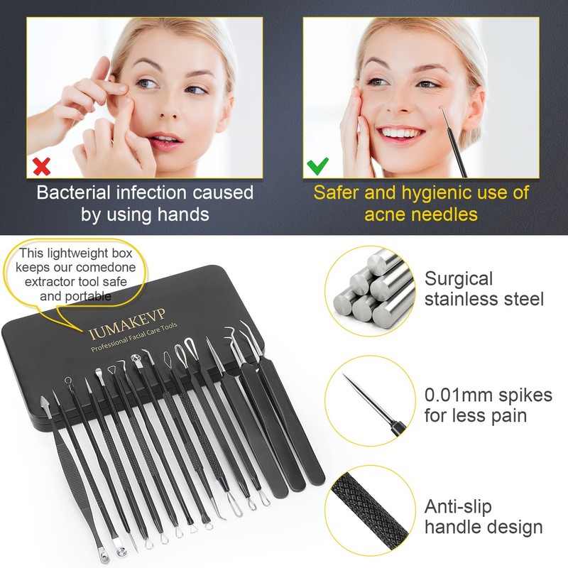 Blackhead Remover Tool Kit, IUMAKEVP 15 PCS Professional Stainless Steel