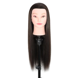 26"-28" Mannequin Head Hair Styling Training Manikin Cosmetology Doll Head Human Hair Blend and Free Clamp Holder