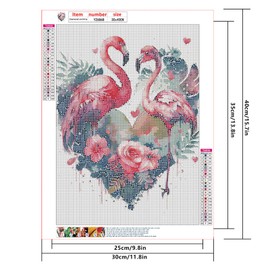 SHEGZHUC Diamond Painting Flamingo Rose 30 x 40 cm Diamond Painting Pictures Flamingo Diamond Painting Heart Love Pink Rose Flowers Diamond Painting Art Embroidery Cross Stitch Pictures Gift Wall