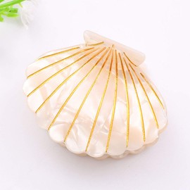Women Fashion Shell Shape Claw Clips Acrylic Resin Jaw Clip Hair Clamps Marble Pattern Hairpins Hair Accessories (White)