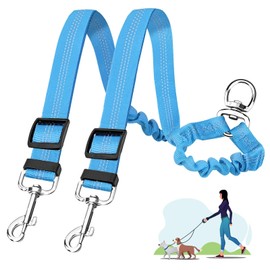 Double Dog Lead for Walking 2 Dogs No Tangle,Safety Handle,360° Tangle-Free,Reflective,Adjustable Shock Absorbing,Double Dog Lead-No leash-Blue (for Pets 10-25 LBS)