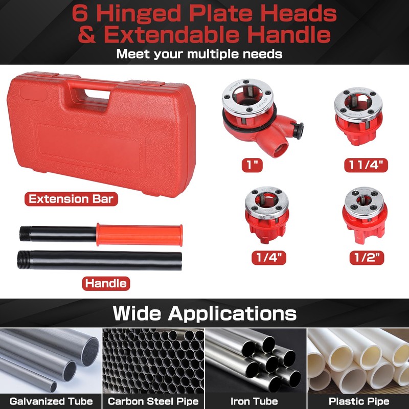 Yaegoo Pipe Threading Kit 4 Dies 1/2" 3/4" 1" 1-1/4"