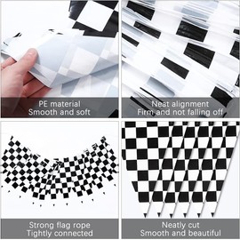 100 Ft Pennant Banner Checkered Racing Flag Triangle Flag, F1 Double Sided Racing String Flag Black and White for Birthdays Holidays Festivals Racing Theme Party Supplies Decorations