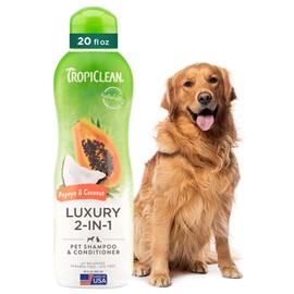 TropiClean 2-in-1 Dog Shampoo and Conditioner, Moisturizing Dog Detangler, Puppy Safe, Made in the USA, Papaya Scent, Cat & Kitten Safe, 20oz.
