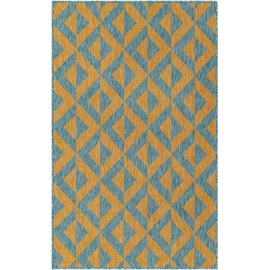 Unique Loom Jill Zarin Unique Loom Outdoor Collection Area Rug - Napa (2' 2" x 3' 1" Rectangle, Yellow and Aqua/Yellow)