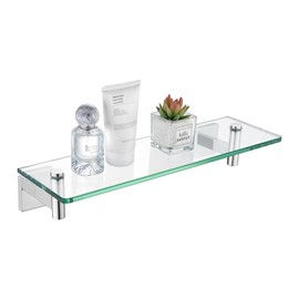 KOKOSIRI Bathroom Shelves Wall Mounted Floating Glass Shelf Polished Stainless Steel 12-Inch Small Hanging Rack for Storage/Room Decor B1105CH-L12