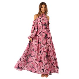 Petal & Pup Women's Hilary Pleated Maxi Dress, Pink Floral