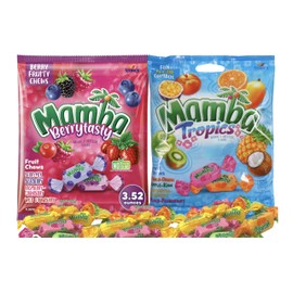 Berrytasty and Tropics Assorted Fun flavored Mamba Fruit Chews | Individually Wrapped Chewy Candies | Mango - Orange, Apple - Kiwi, Pineapple, Berry, Coconut, Peach - Passion Fruit | Soko Smiles Pocket Bag.