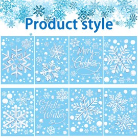 YUJUN 8 Sheets Winter Snowflakes Window Clings,Christmas Blue Oil Painting Snowflakes Window Decals Stickers for Christmas Glass Home Decor and Xmas Winter Window Decoration